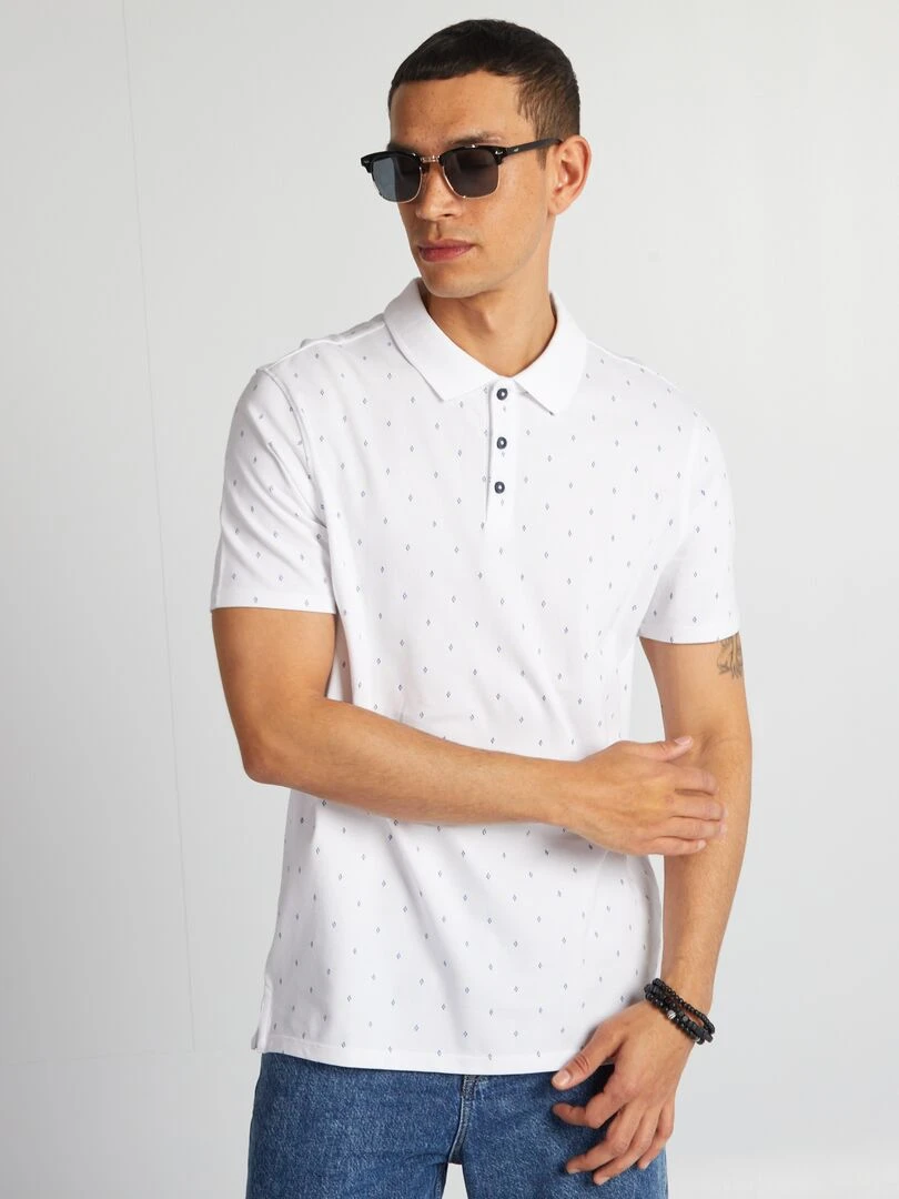 Polo imprimé en piqué de coton Blanc