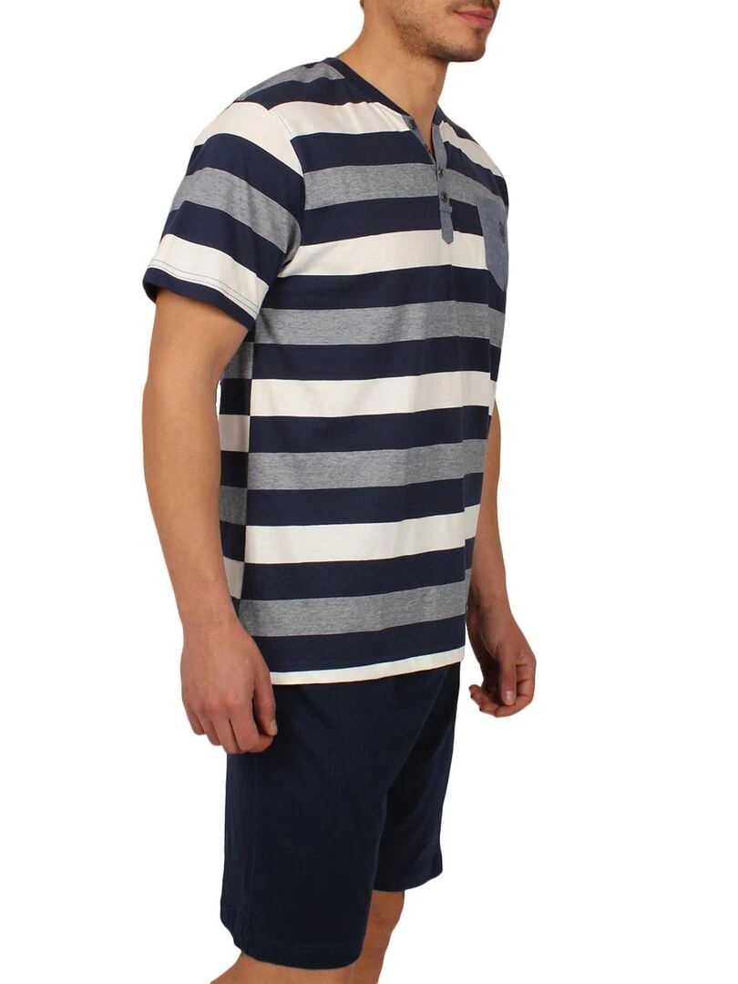 Tenue d'intérieur pyjama short t shirt Greece bleu   Bleu