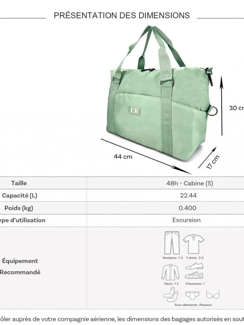 Sac de voyage week end 22L sans roulettes Vert