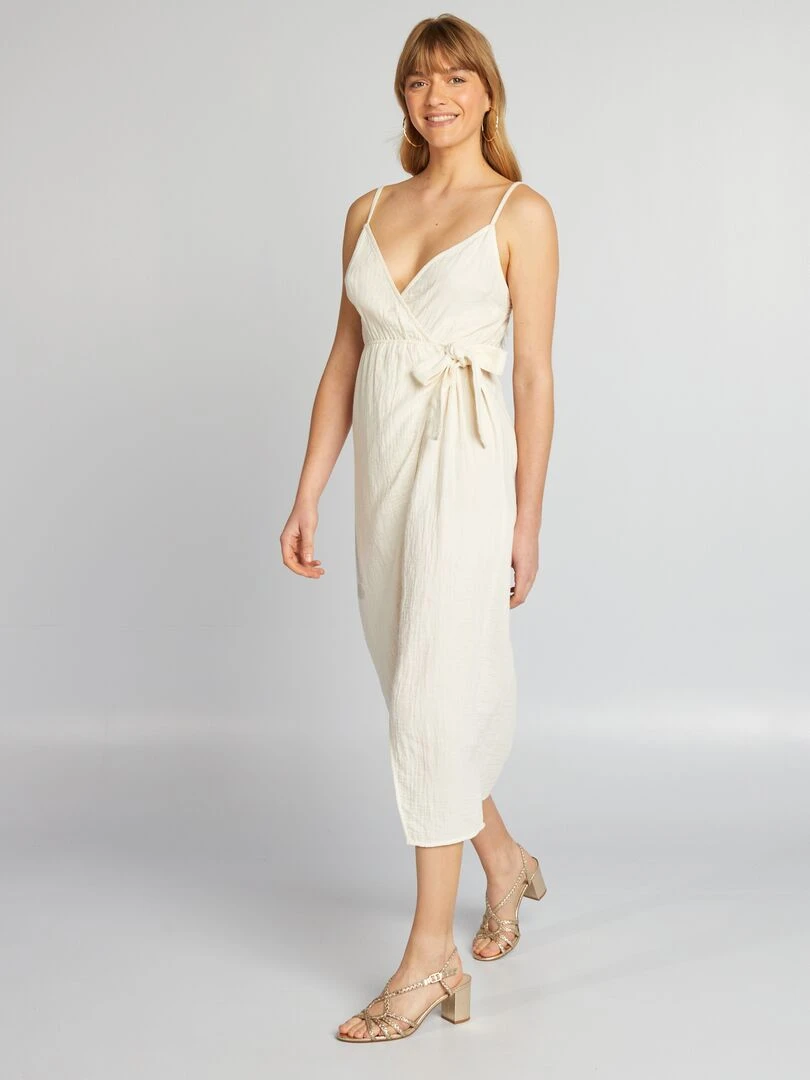 Robe à bretelles en double gaze de coton   Beige