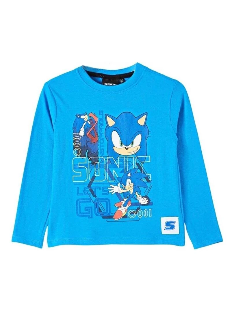 Sonic T shirt garçon imprimé Sonic en coton Bleu