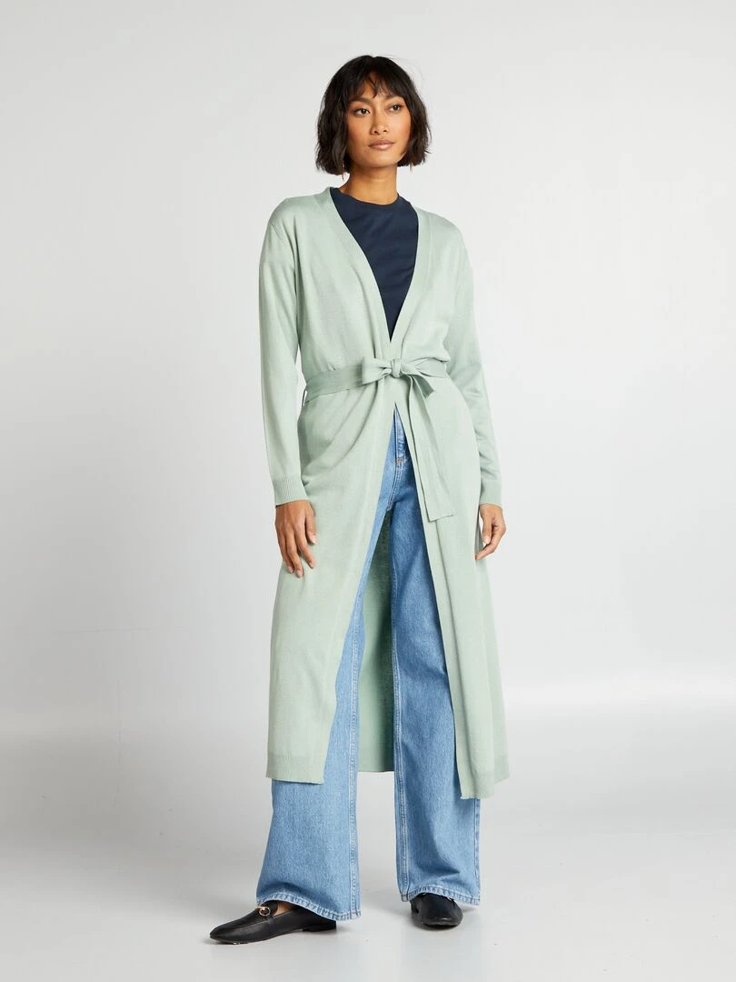 Gilet extra long à ceinture   Vert