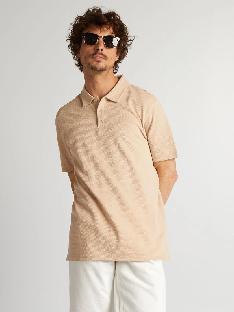 Polo uni texturé Beige
