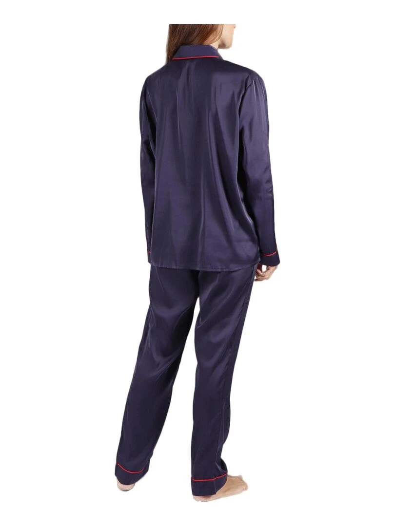 Pyjama satin tenue d'intérieur chemise et pantalon Classic Bleu marine