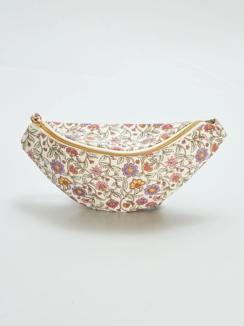 Sac banane en toile imprimée   Beige