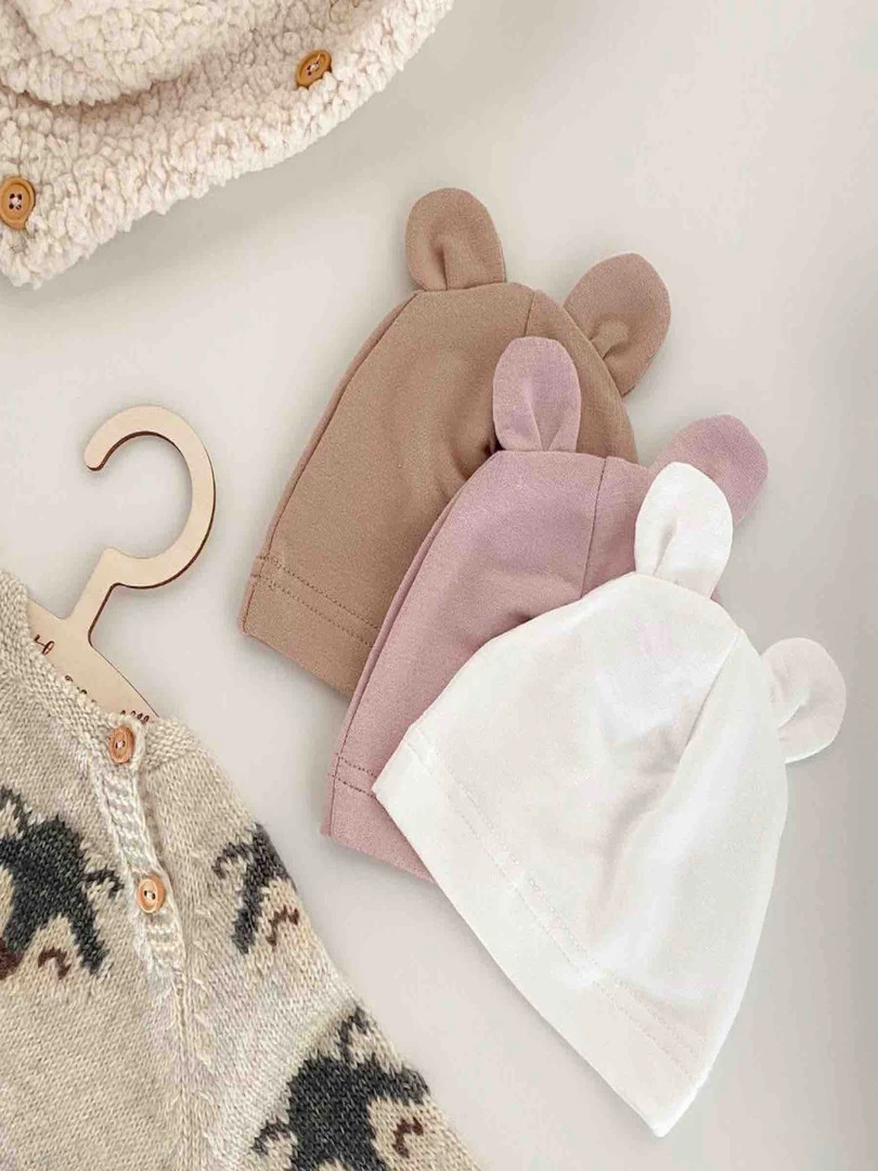 Bonnet Ourson Bébé En Bambou   Uni   Rose