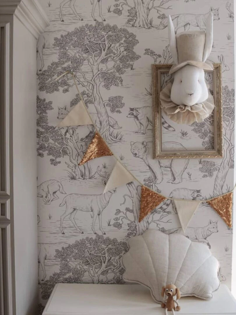 Trophée mural enfant en lin Monsieur Lapin Beige