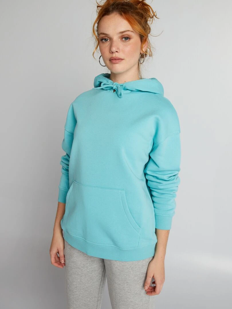 Sweat à capuche en molleton uni   Bleu