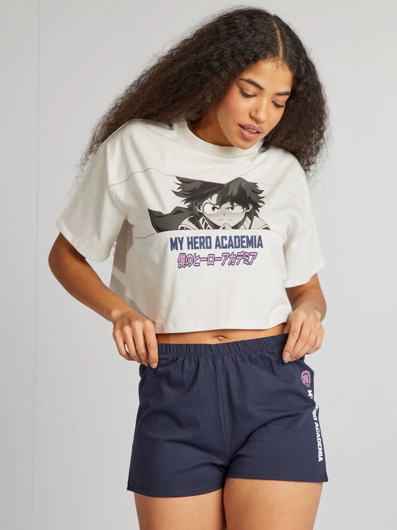 Ensemble pyjama t shirt + short 'My Hero Academia' 2 pièces Beige