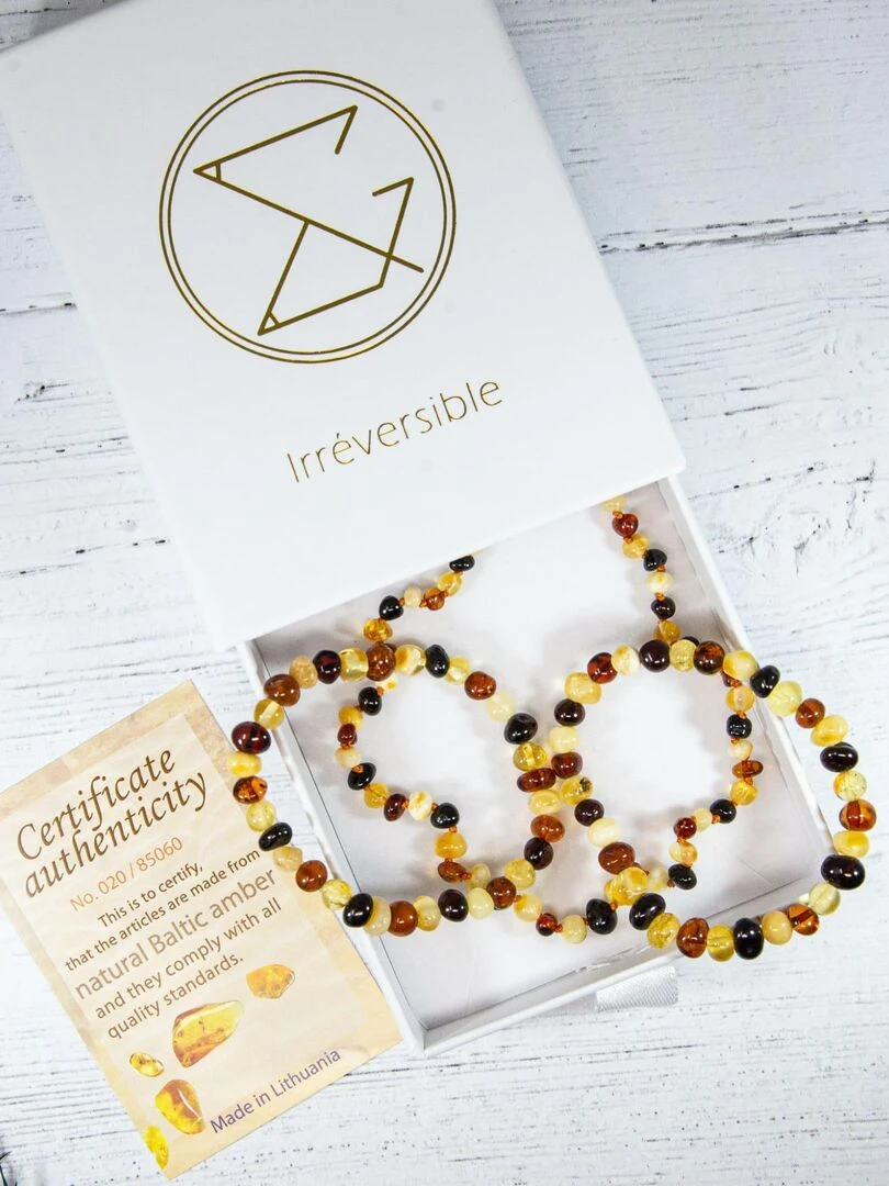 Box bracelet adulte 19cm et collier 32cm en Ambre     Marron