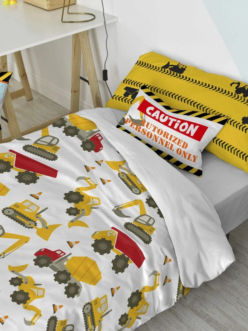 Parure housse de couette 2 pièces Machinery "Happyfriday"   Jaune