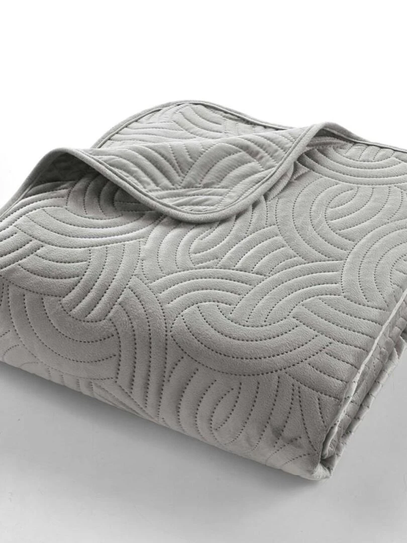 Couvre lit 2 personnes matelassé  velours uni Solange gris   Gris