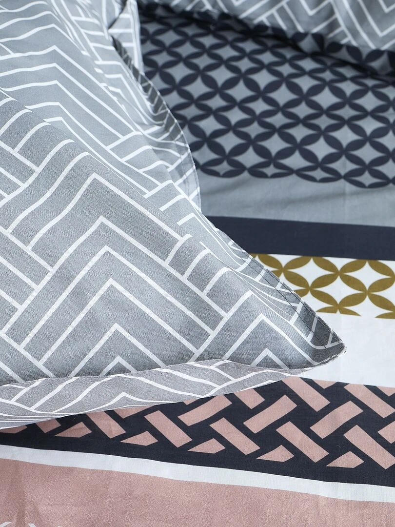 Parure de lit   2 personnes   gris/rose