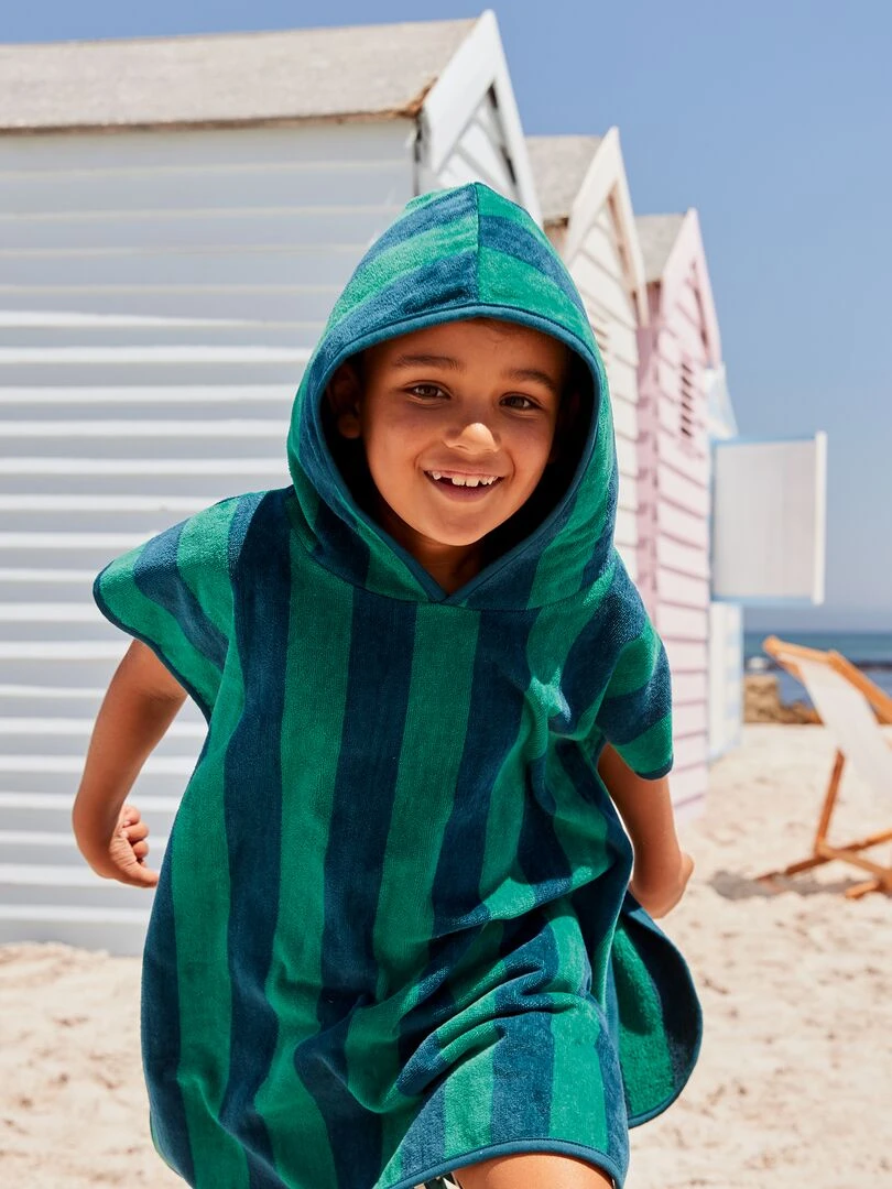 Cape de bain rayée bicolore Vert
