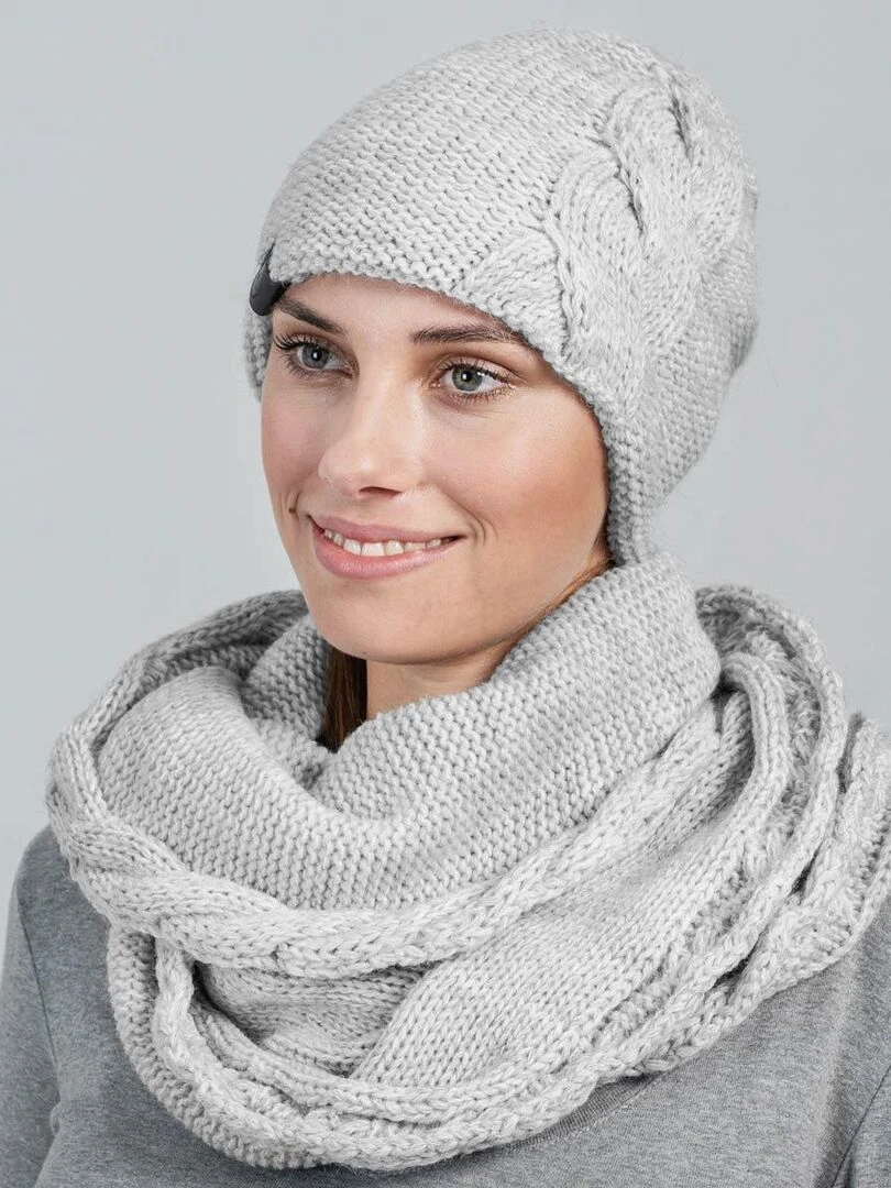 Ensemble Snood Bonnet Moyna Made in UE Gris clair