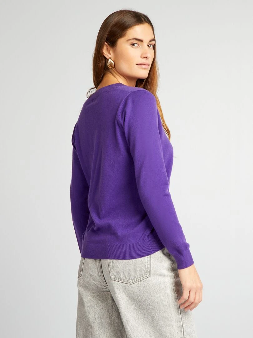 Pull en maille à col V   Violet