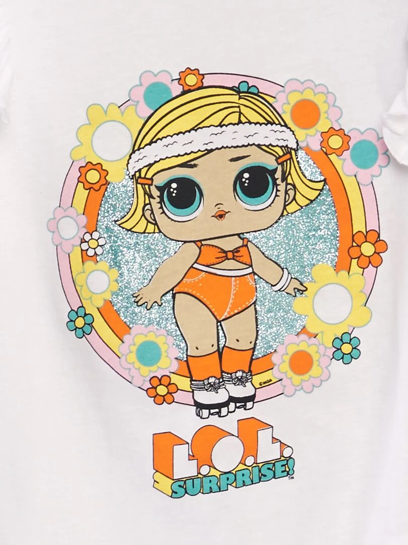 T shirt fantaisie à paillettes 'Lol' blanc