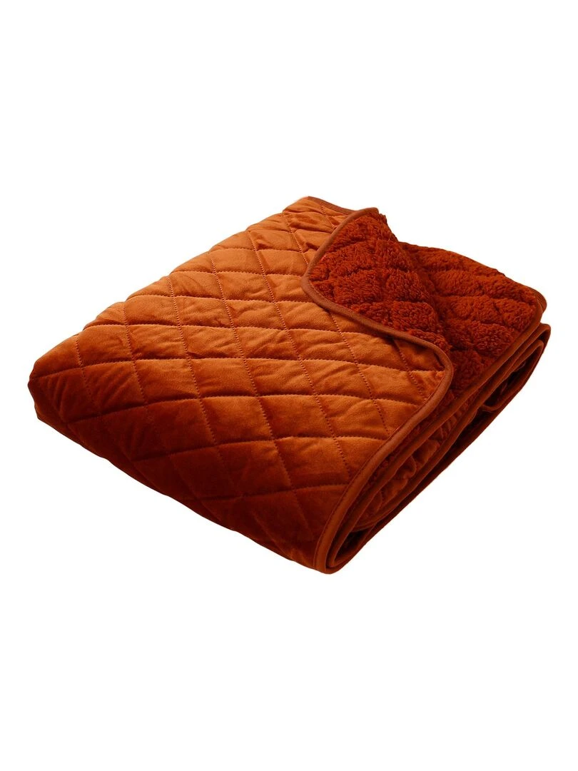 Plaid en velours et sherpa Marron tabac