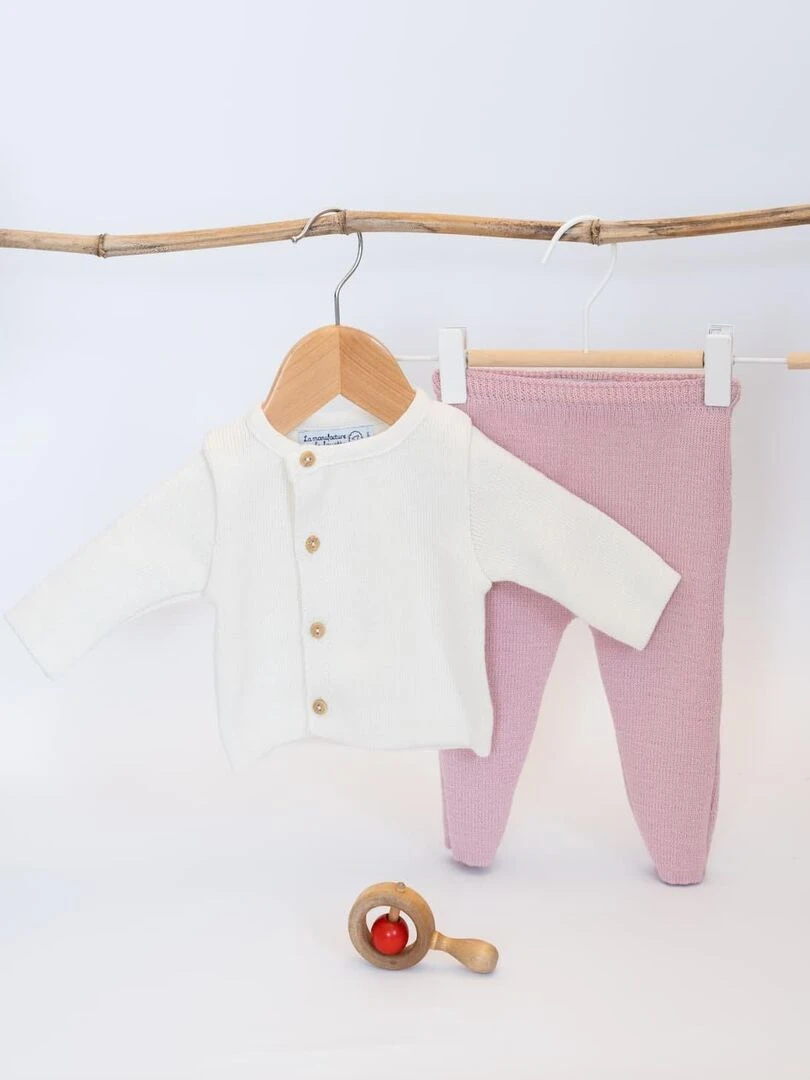 Coffret de naissance en laine SAINT JEAN DE LUZ Blanc Rose