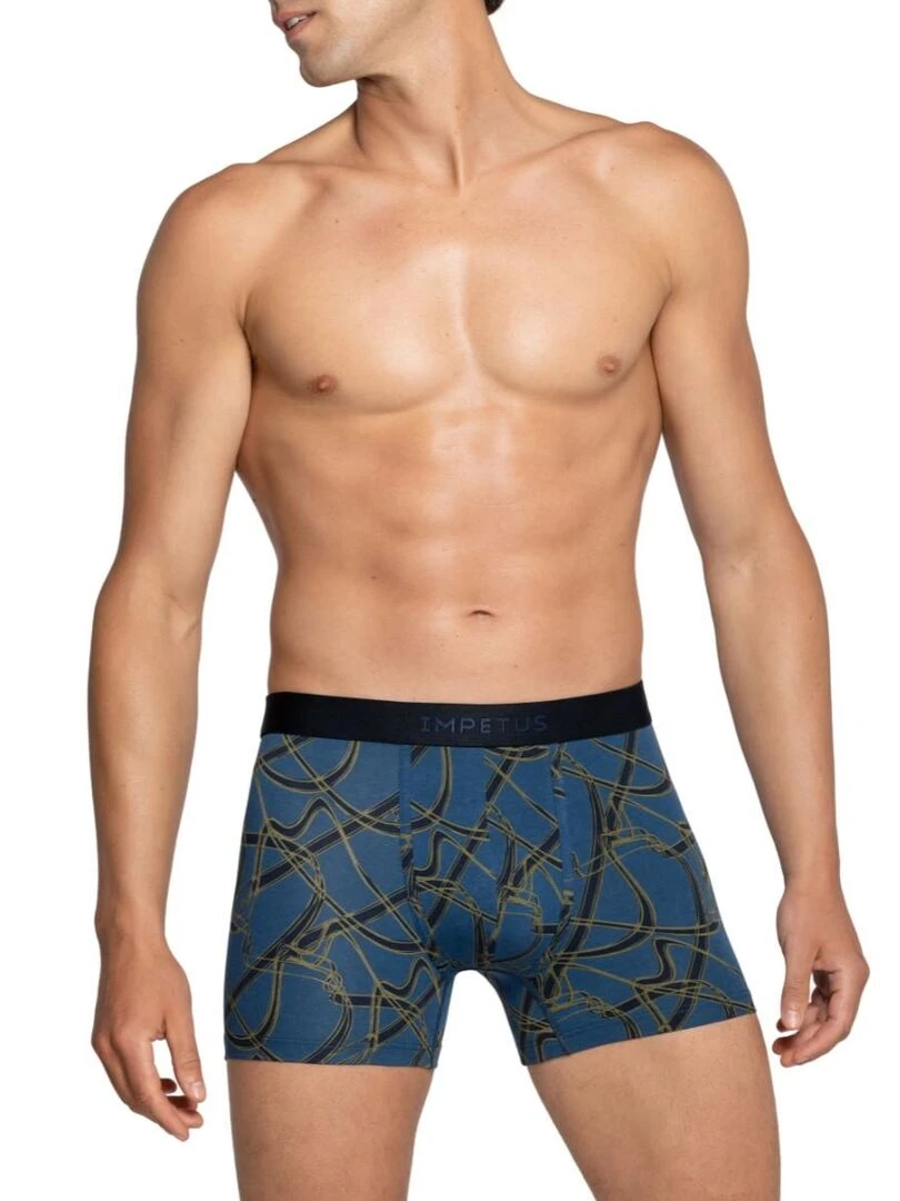 Boxer en coton à imprimé abstrait Marti Bleu