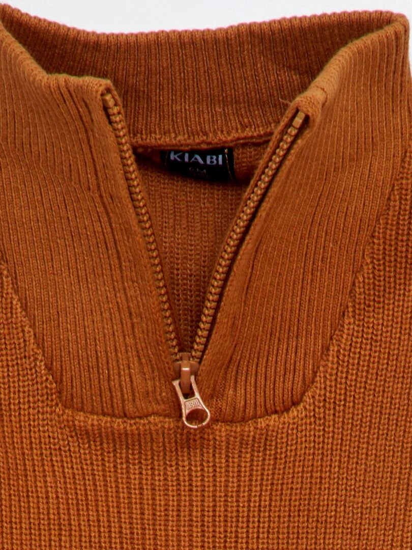 Pull en maille perlée col montant Marron