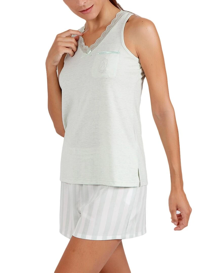 Pyjama short débardeur Classic Stripes vert   Vert