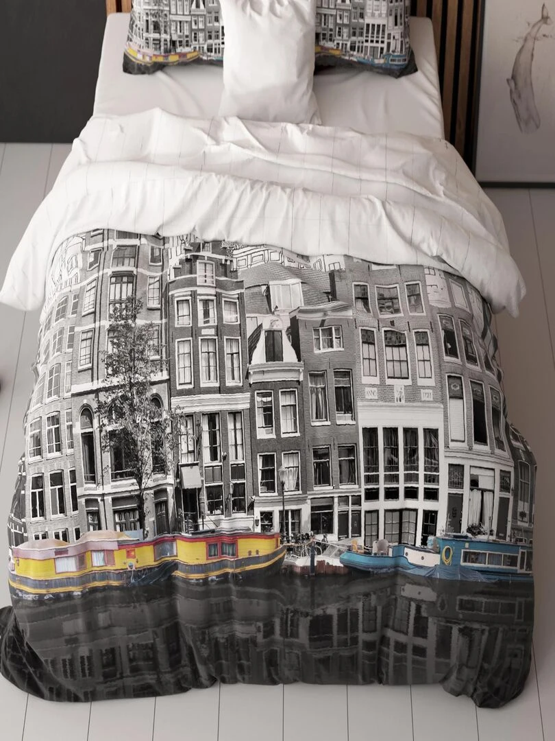 Parure de Lit Coton Canal d'Amsterdam Gris