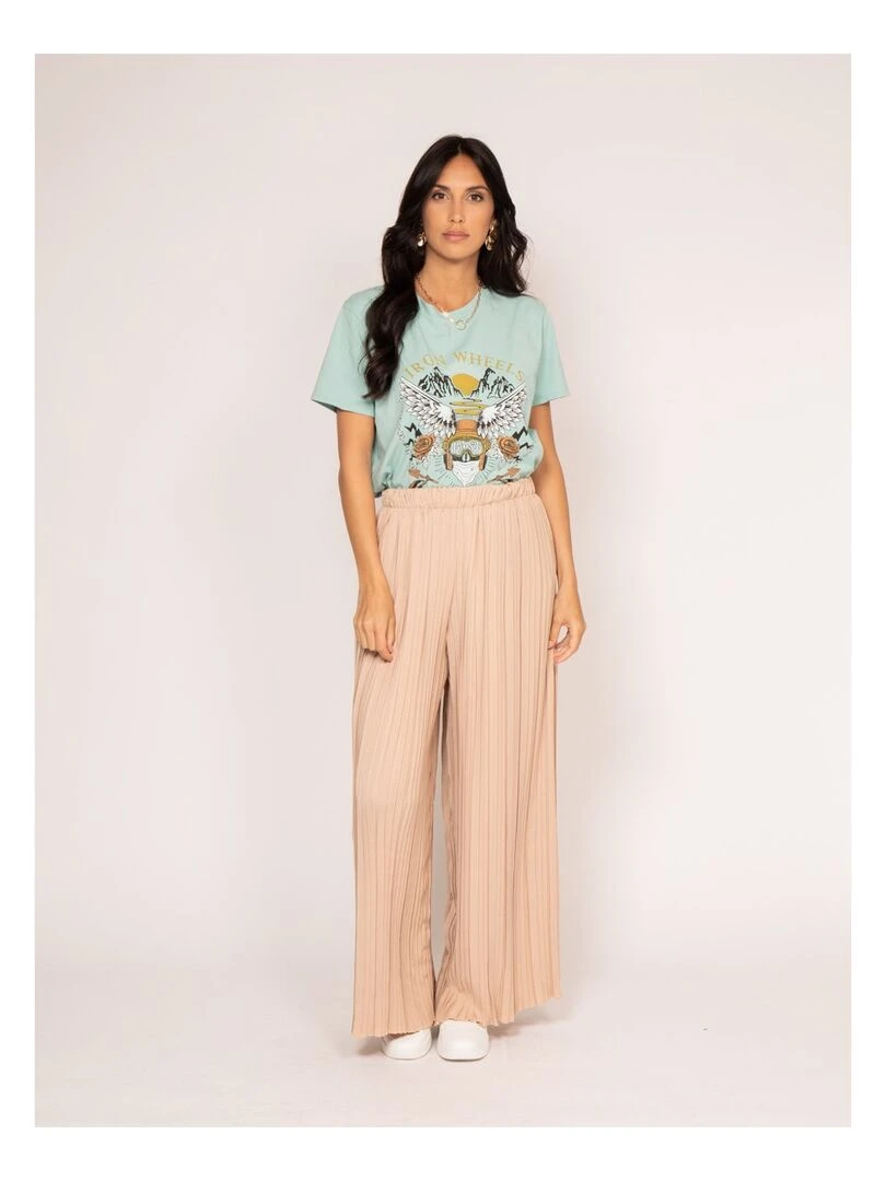 T shirt col rond motifs FAIGLE   Vert d'eau