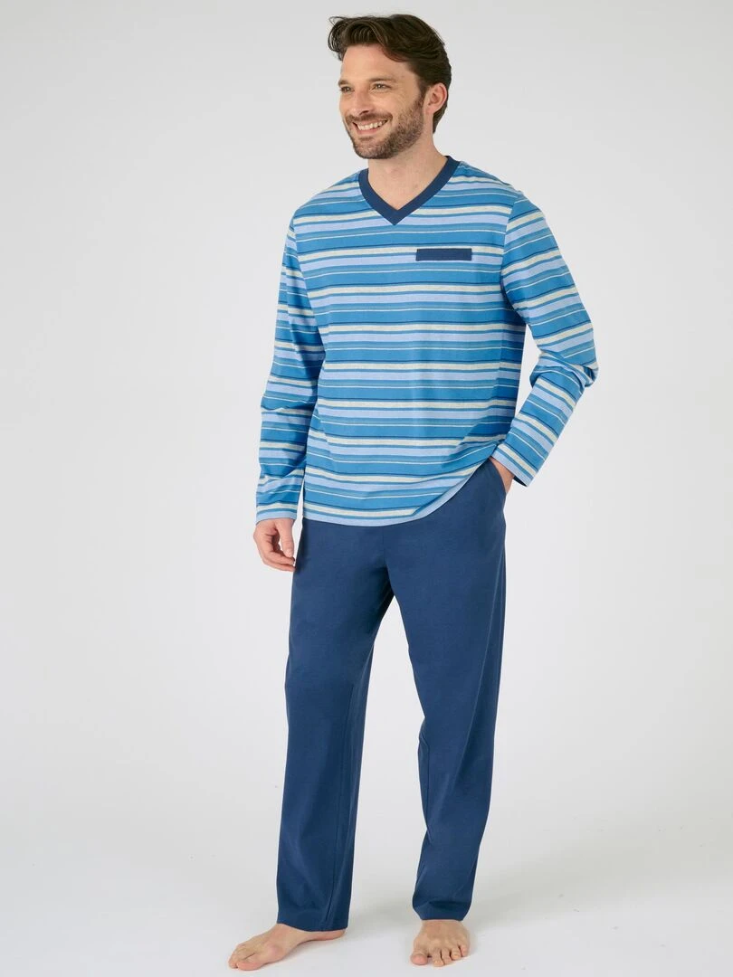 Pyjama maille jersey rayée fil teint Damart Bleu