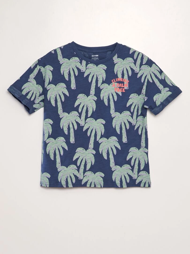 T shirt imprimé forme loose Bleu palmier