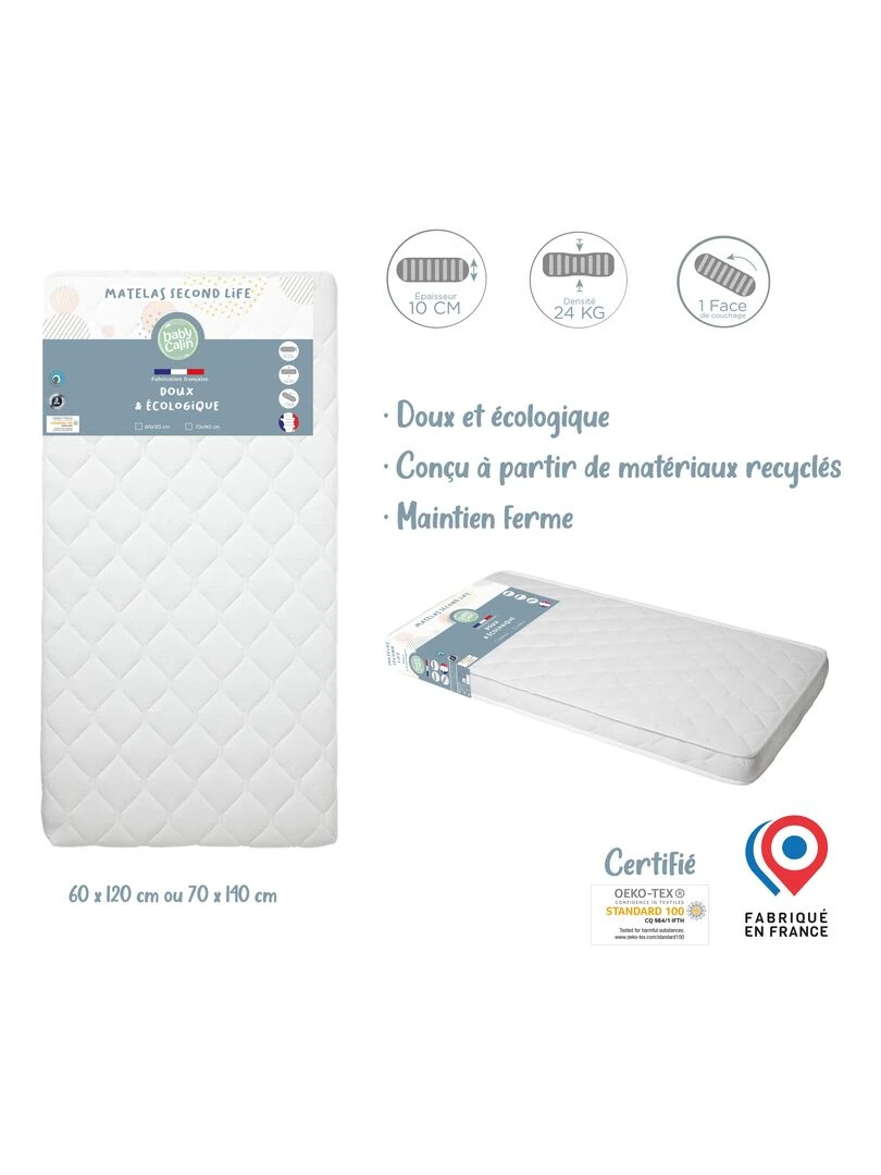 Matelas Second Life 70x140x10 cm 24kg/m3 Blanc