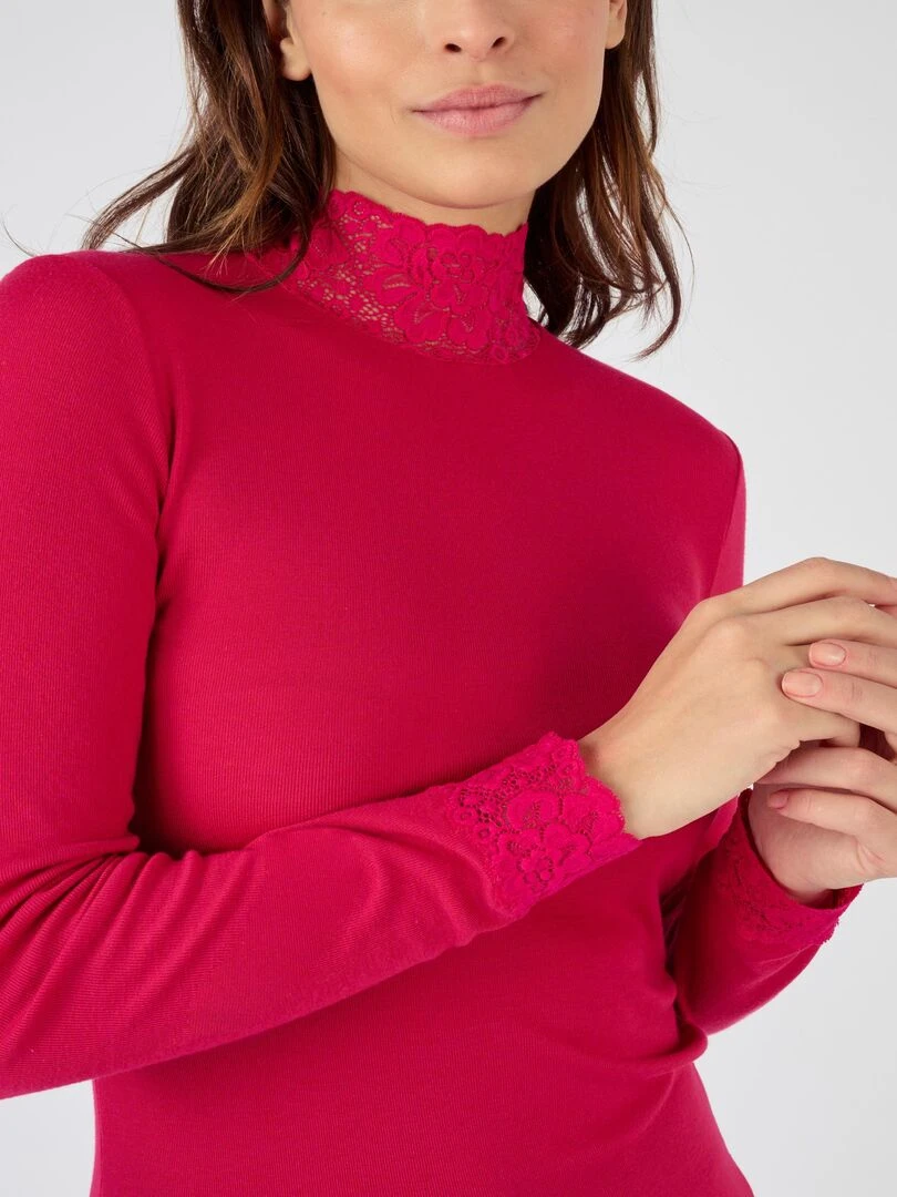 T shirt manches longues fine côte Thermolactyl Damart Rouge cerise