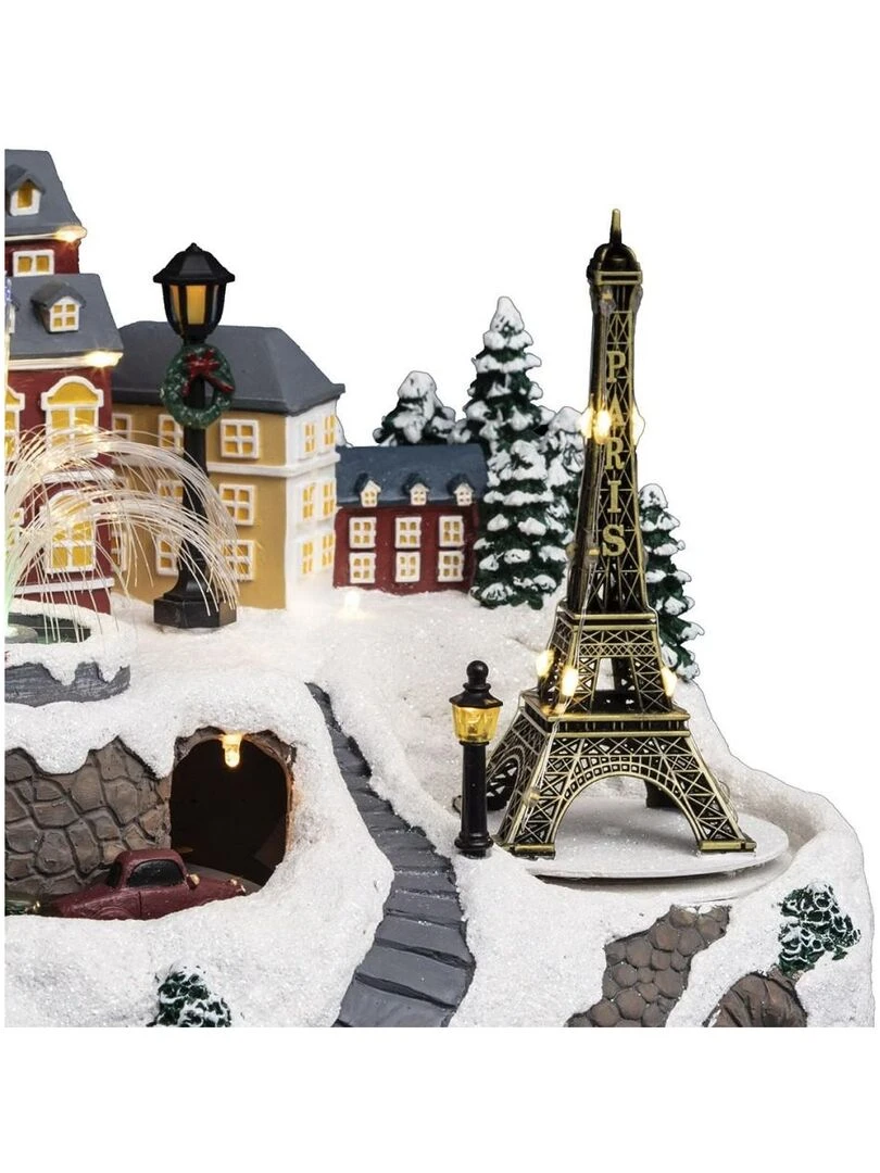 Village de Noël Toits et fontaine 36 LED   Blanc