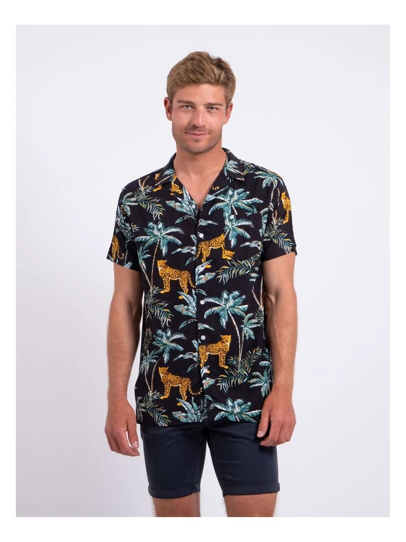 Chemise manches courtes pure viscose motifs DOUBAKAR Noir