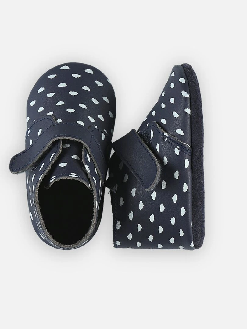 Chaussons cuir imprimés petits nuages Noukie's Bleu