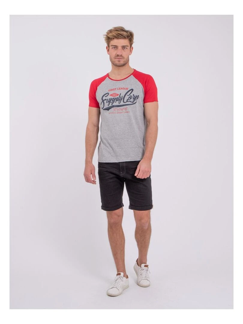 T shirt col rond pur coton NECHIN   Rouge