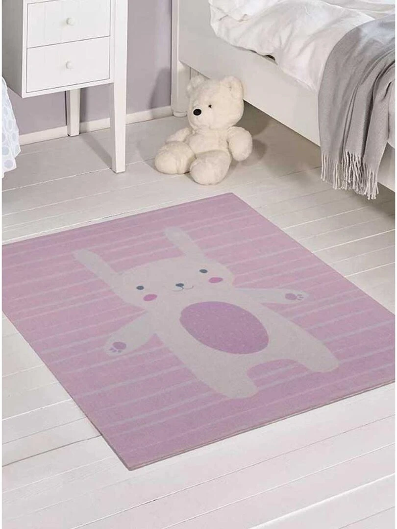 Tapis enfant PINK BUNNY MD Rose 95x125 Fait en Europe en nylon   Rose