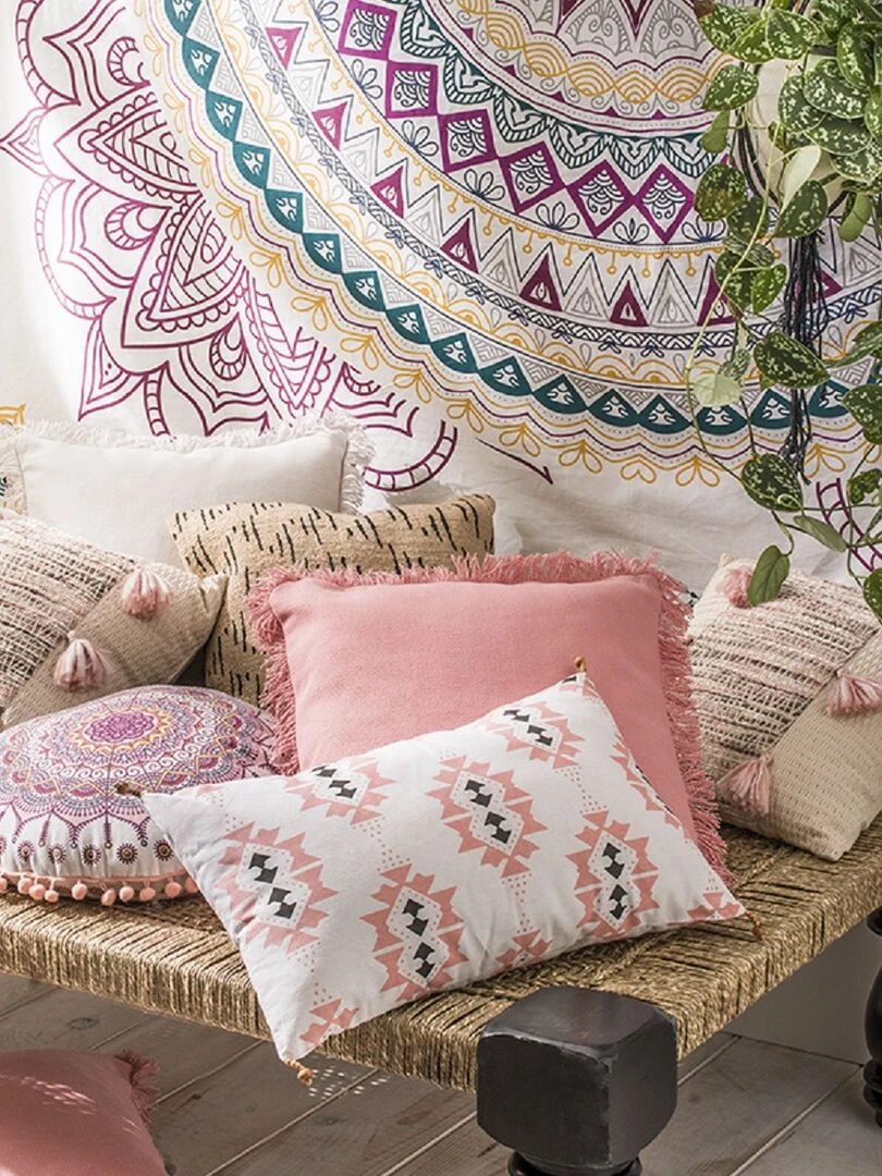 Future Home Coussin coton blanc avec motifs ethniques 30x50cm Blanc