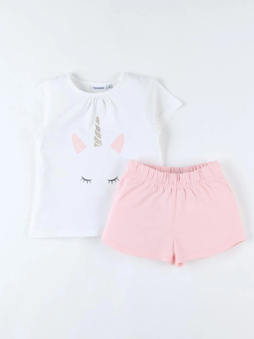 Pyjama 2 pièces licorne en jersey  clair/écru   Noukie's   Rose