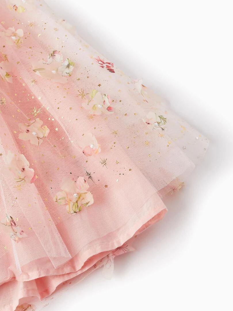 Robe en Tulle avec Fleurs pour Fille manches courtes CÉRÉMONIE   Rose