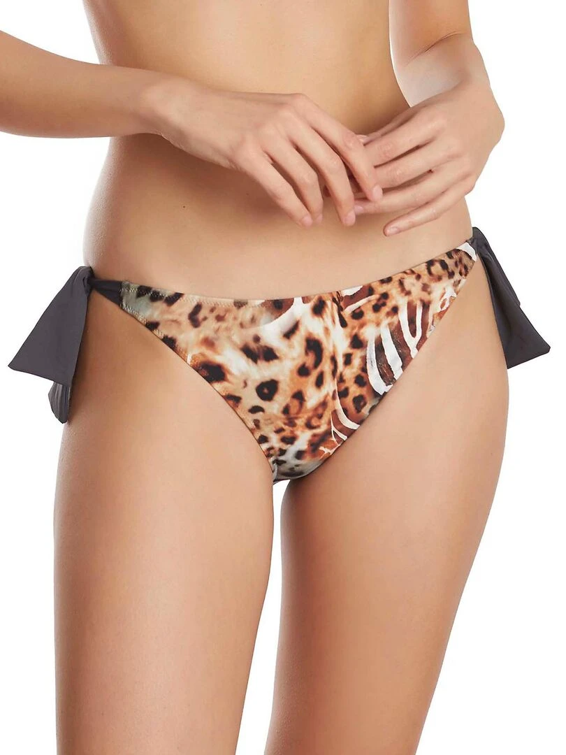 Bas maillot de bain à nouettes taille basse Animal Marron