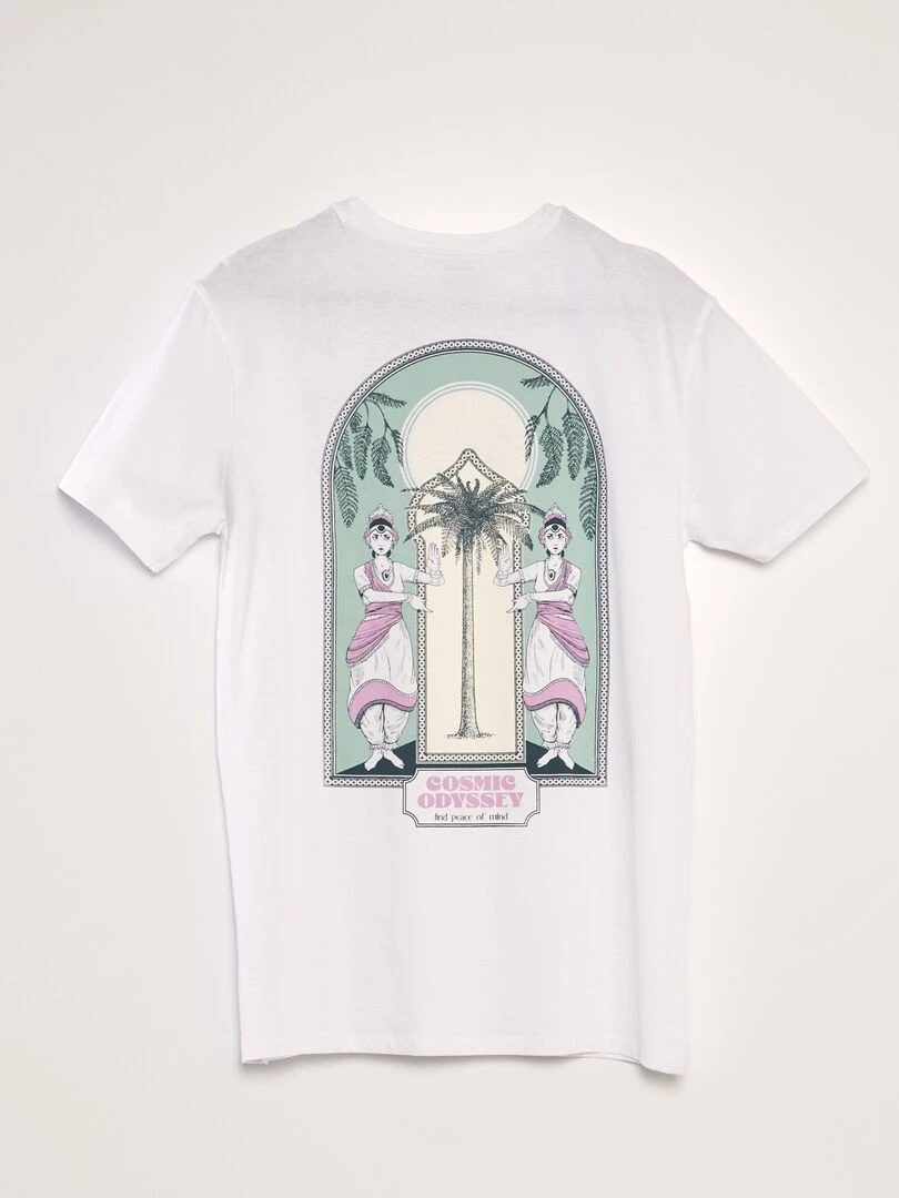 T shirt imprimé à col rond   Blanc 'cosmic'