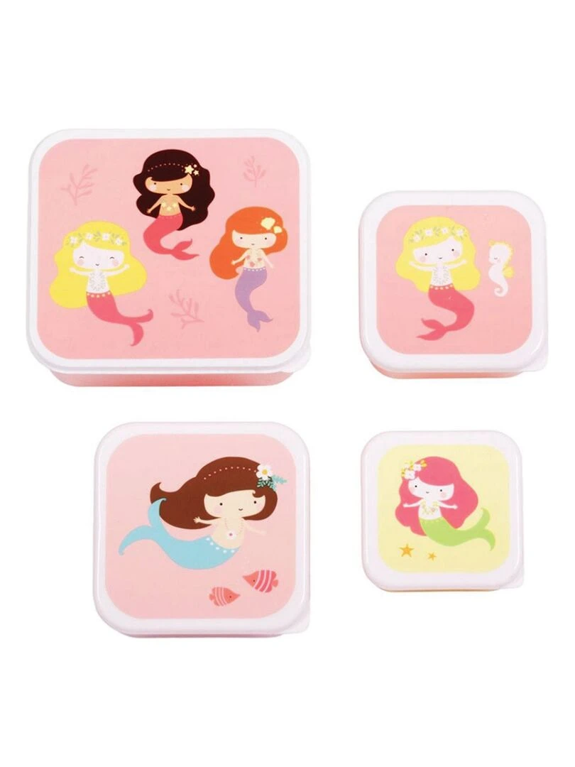 Lot de 4 boîtes à goûter Sirène Rose