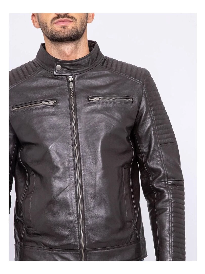 Blouson cuir motard BIKERO   Marron