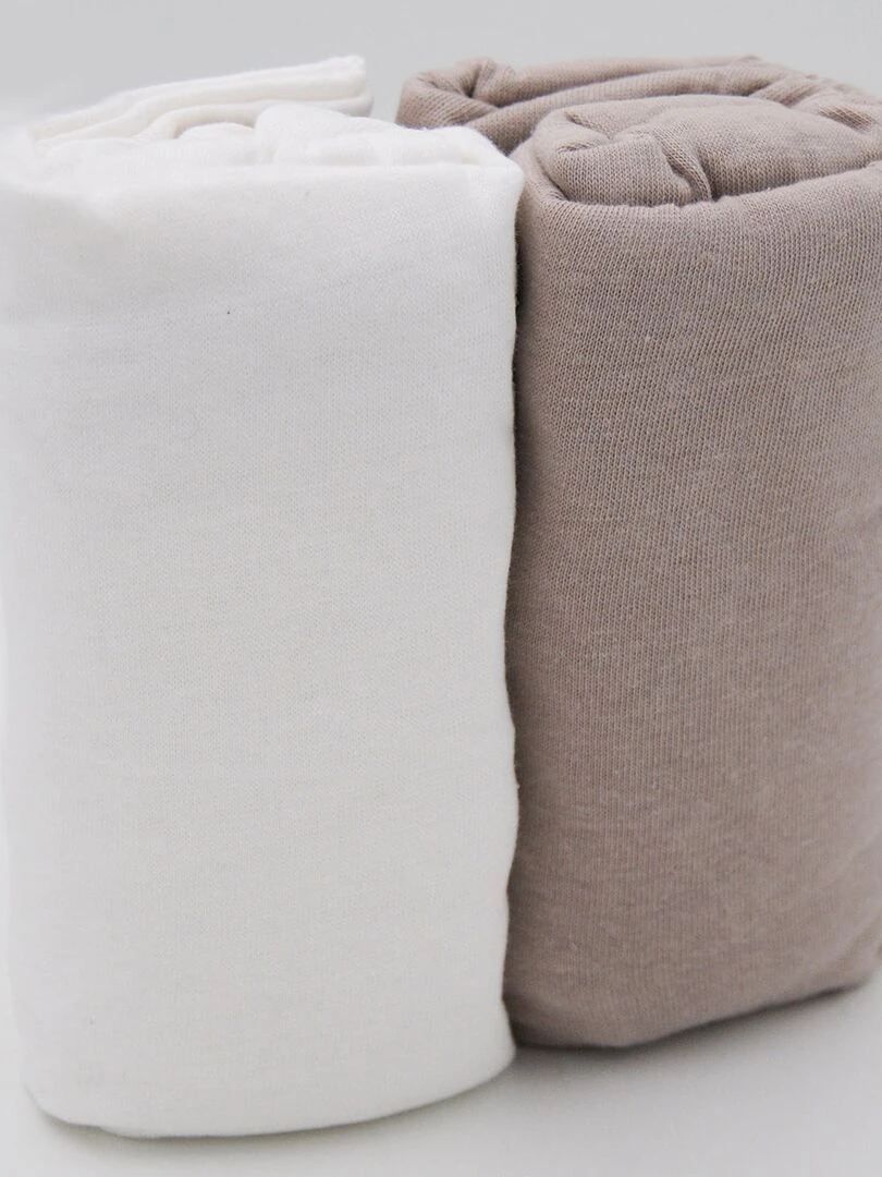 Lot de 2 draps housses en coton 60x120 cm   Blanc + Taupe   Gris taupe