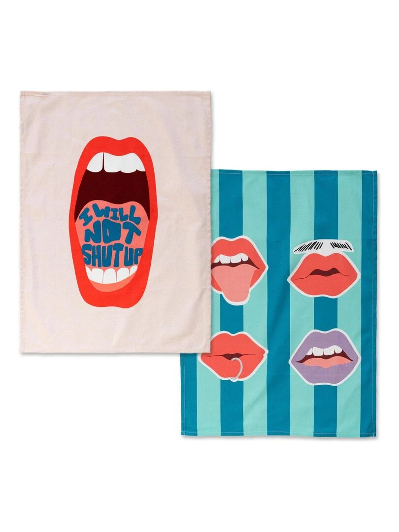Torchon (2 pièces) Lips "Happyfriday" Blanc