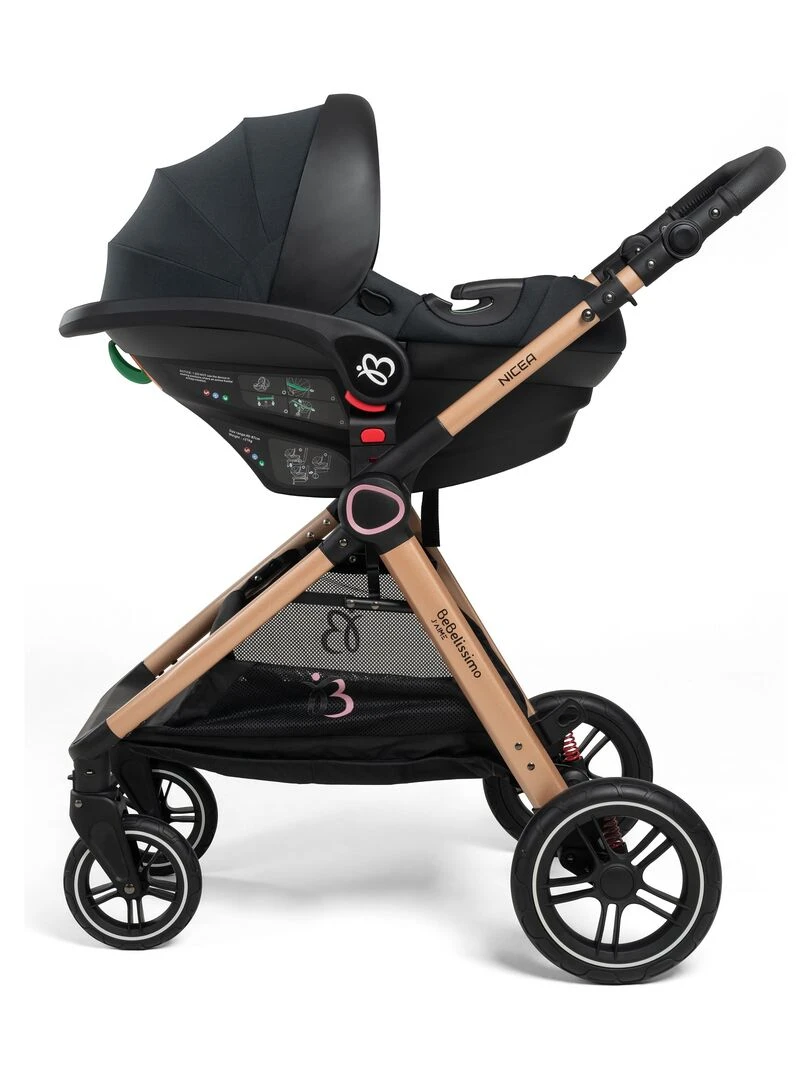 BEBELISSIMO   Poussette combinée trio 3 en 1   siège auto I size 40 87cm – 0   22kg   Nicea   gold   Noir Doré