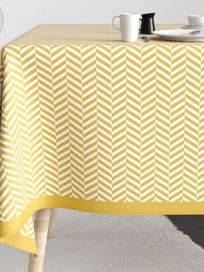 Nappe rectangulaire anti tache en Coton Chevron Or Jaune