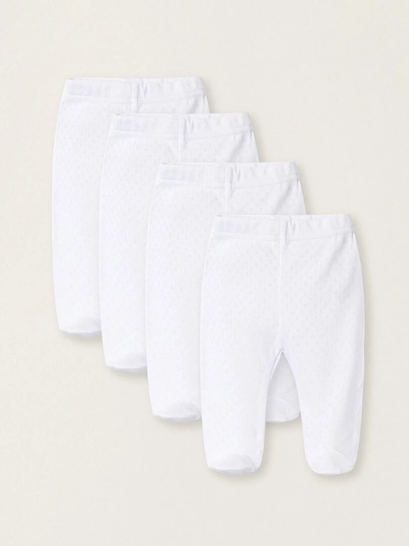 Pack 4 Pantalons en Coton avec Pieds pour Nouveau Né et Bébé ESSENTIALS LINE Blanc