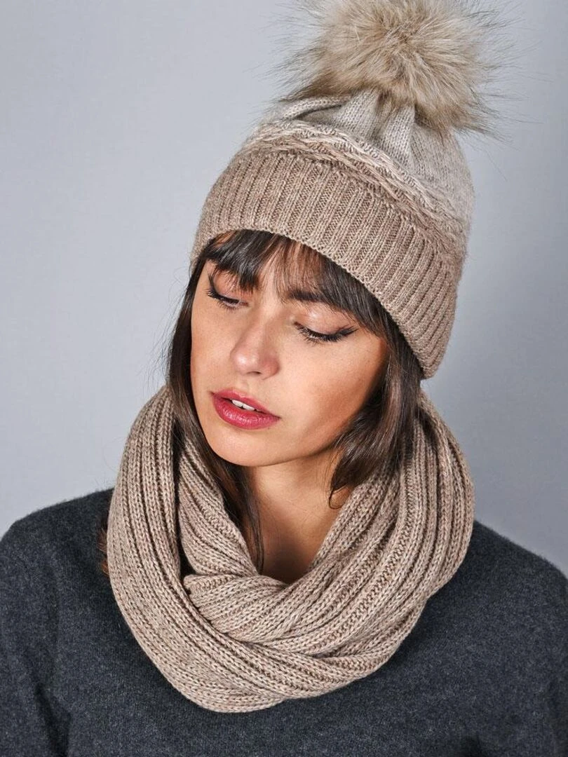 Ensemble Snood Bonnet Optima Made in UE Marron clair